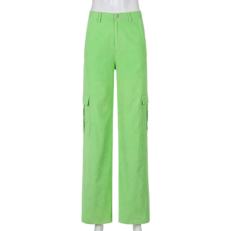 Rapcopter-pantalones de pana verde para mujer, pantalones Cargo con bolsillos grandes, estilo Retro Y2K, pantalones de cintura alta de otoño e invierno de los años 90