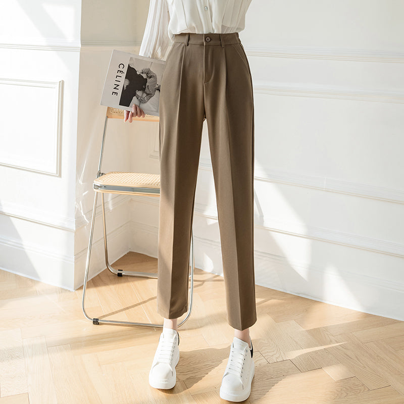 Pantalones de traje de nueve puntos Primavera y verano para mujer Nueva cintura alta Pantalones rectos sueltos y delgados Pantalones de tubo Harlan casuales versátiles
