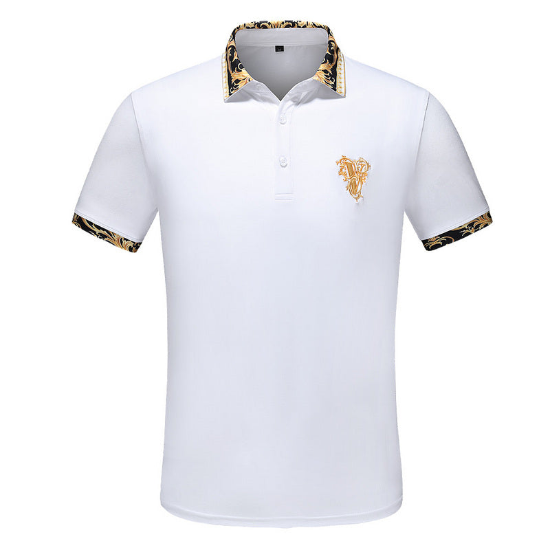 Nuevo bordado, Polos de manga corta para hombre, moda británica de verano, Polo de punto con solapa de algodón para hombre