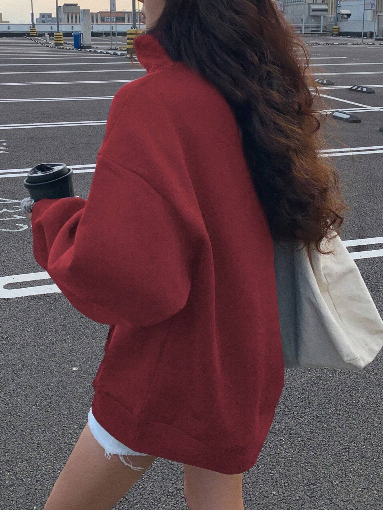 Women's Loose Wool Sports Sweater With A Collar