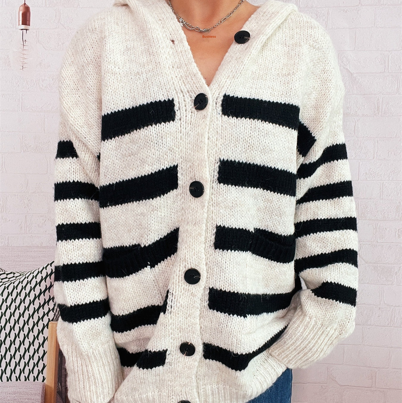 Casual Loose Plus-sized Hooded Single-breasted Long Sleeve Sweater For Women