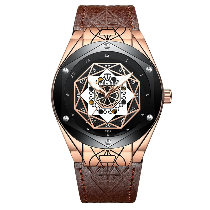 Reloj mecánico automático para hombre, resistente al agua, con correa de cuero