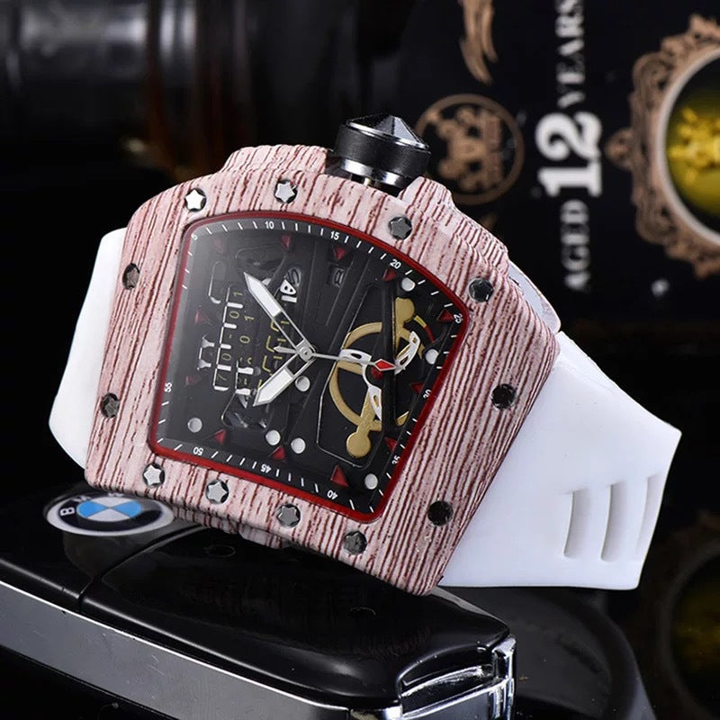 Knife Hollow Carbon Brazed Silicone Band Reloj de cuarzo para hombre