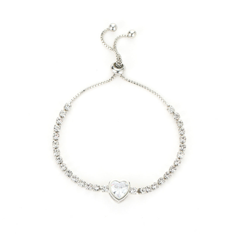 Pulsera de encaje con correa femenina de diamantes de imitación simples de circonita con corazón amoroso