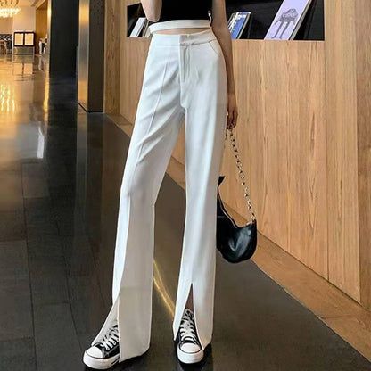 Mopping Suit Pants Were Thin, Front Slit Wide-leg Pants Casual Temperament Trousers Women