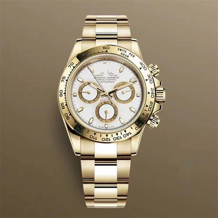 Popular Daytona, reloj mecánico de tres ojos y seis agujas, correa de acero para hombre, reloj de correa de cuarzo multifuncional