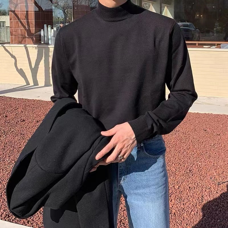 Korean Men's Long Sleeve Warm Mock Neck Sweater