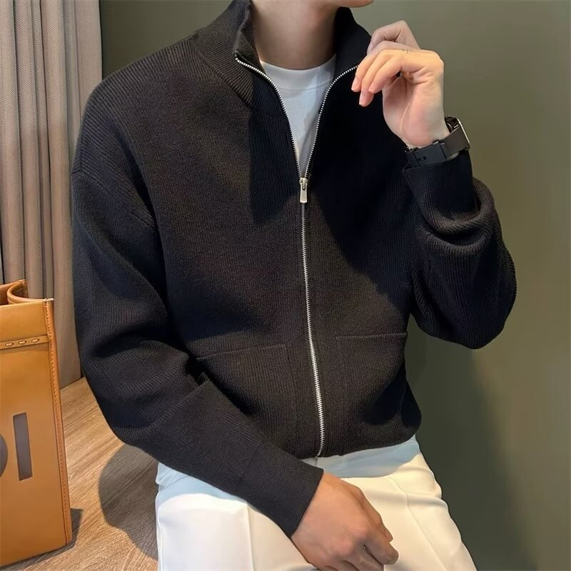 Versatile Zipper Cardigan Men's Knitted Shirt Autumn And Winter British Slim-fitting Sweater
