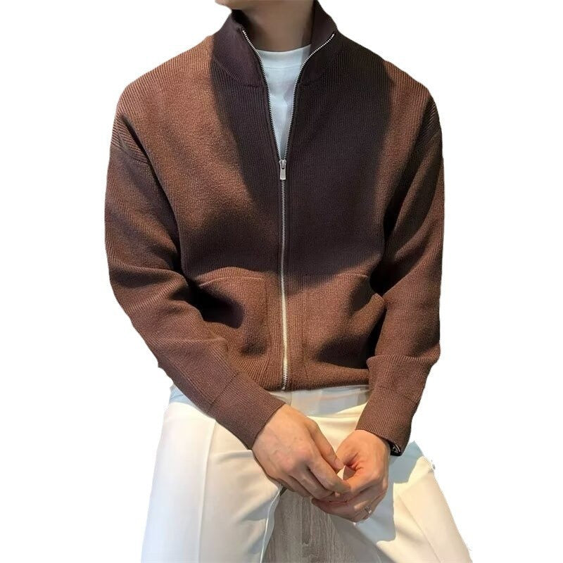 Versatile Zipper Cardigan Men's Knitted Shirt Autumn And Winter British Slim-fitting Sweater