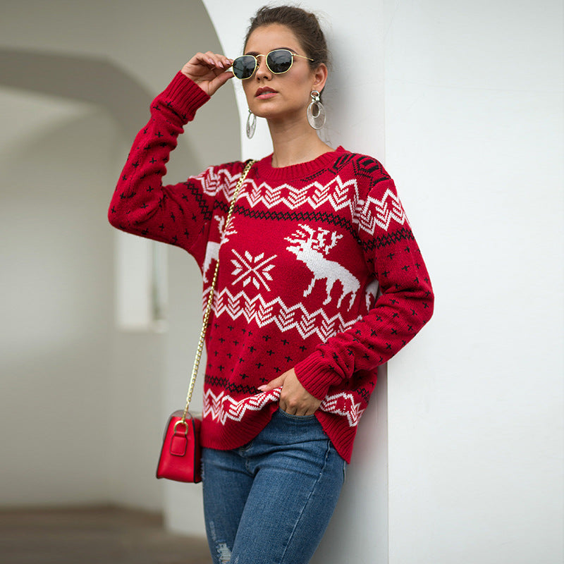 Snowflake Fawn Jacquard Long Sleeve Pullover