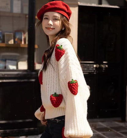 Sweaters Women's Clothing Loose Strawberry Crochet Knit