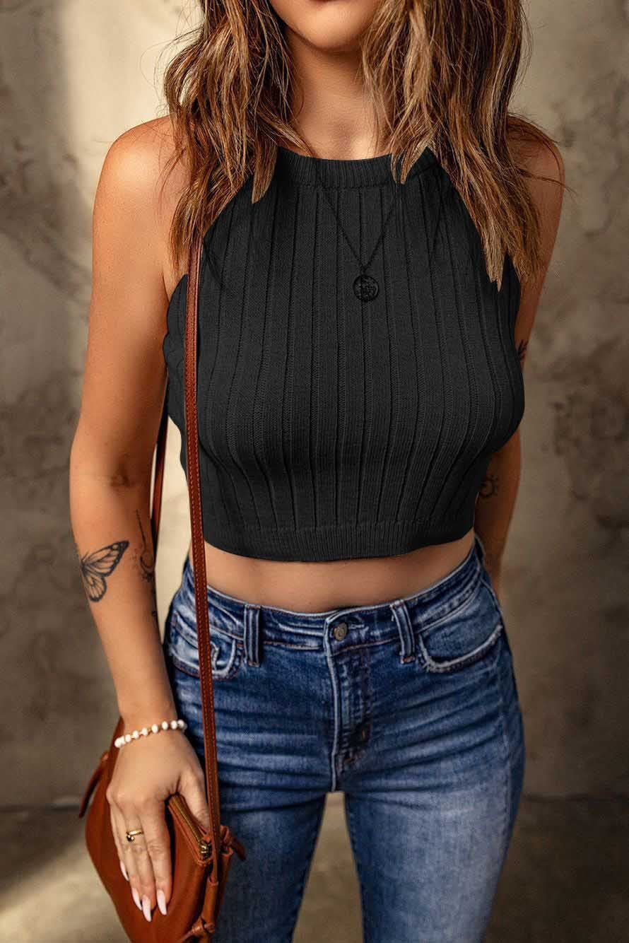 Women's Pure Color Halter Knitted Vest Slim Top