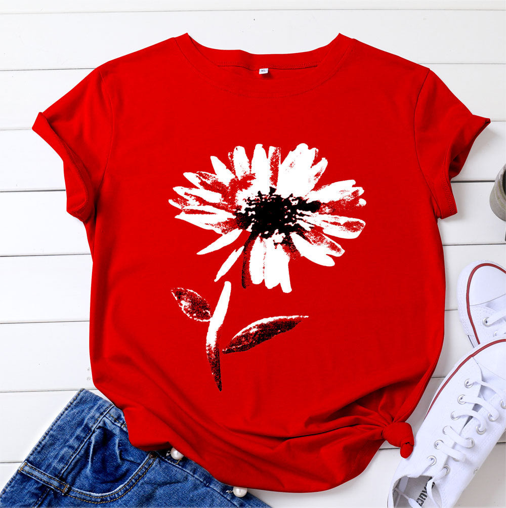 Women's Floral Printed Cotton Short-sleeved T-shirt Top