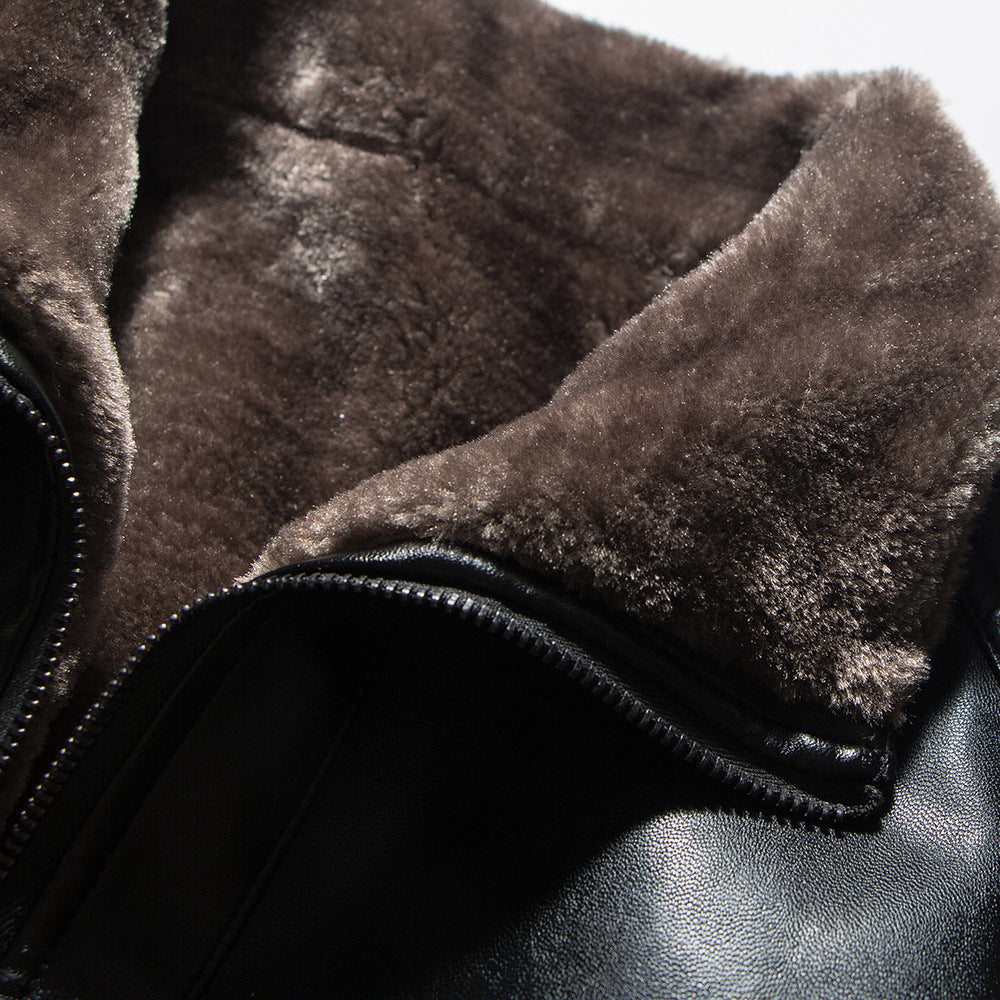 Chaqueta de cuero con cuello alto para hombre Ocio de felpa