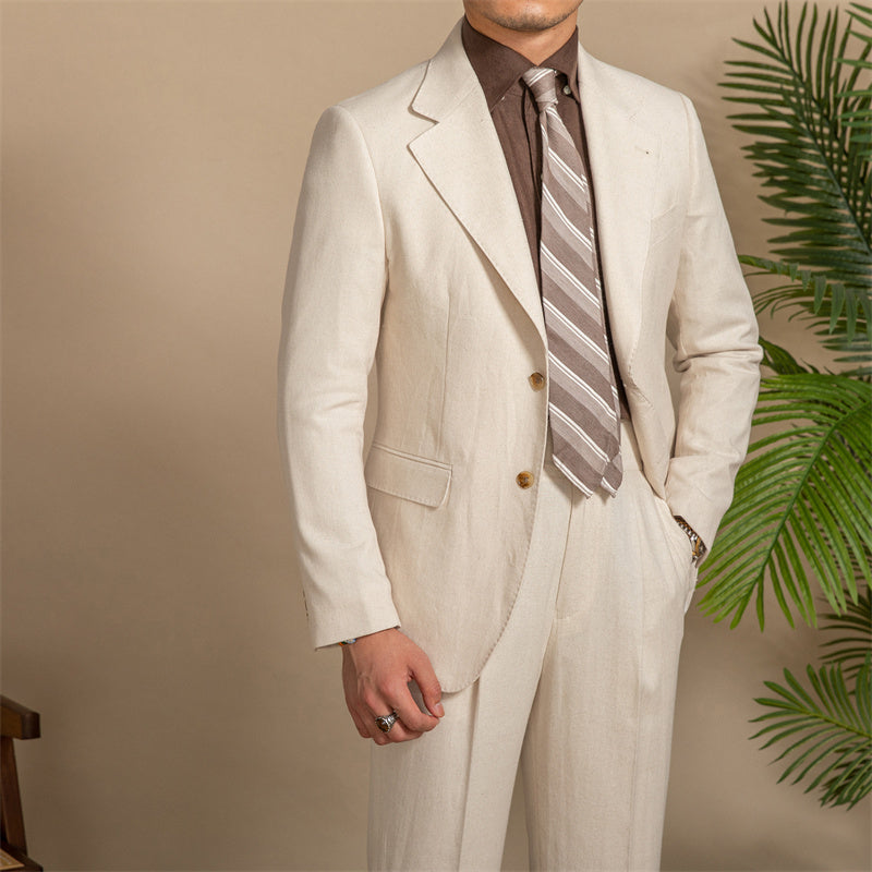 Hemp Texture Half Lined Slim Fit Men's Suit