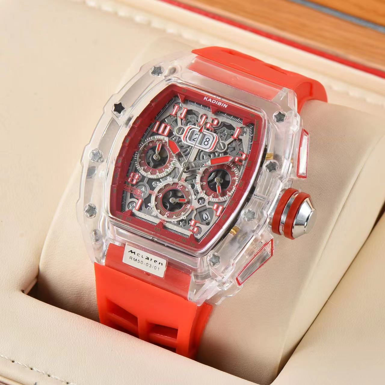 Transparent Six-hand Running Second Rotating Chassis Quartz Watch