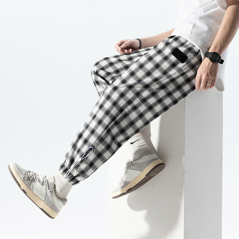 Black And White Plaid Pants Men And Women Hong Kong Style Japanese Checkered