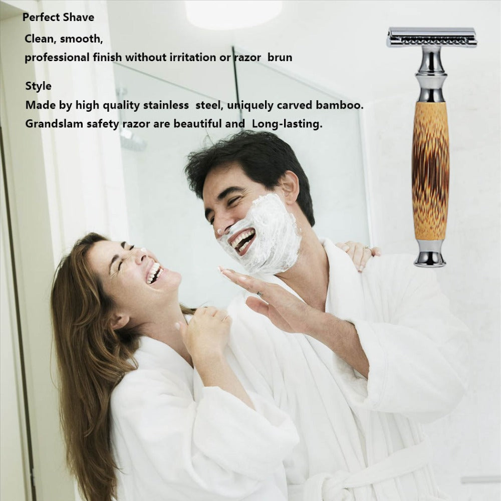 Maquinilla de afeitar de seguridad de doble filo con mango largo de bambú natural Experimente un mejor afeitado Grand slam Friendly Male Grooming