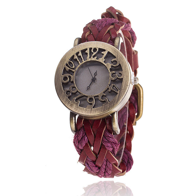 Woven leather retro hollow watch head bracelet watch ladies watch