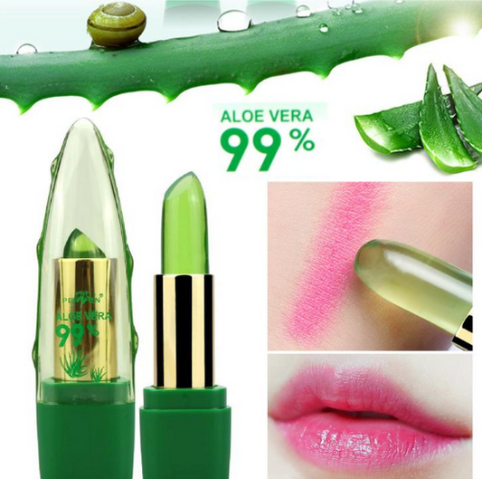 Gel de aloe vera, lápiz labial que cambia de Color, brillo hidratante, antisecado, desalinización, cuidado de labios de grano fino