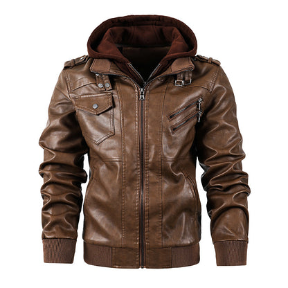 Chaquetas de cuero de moto para hombre con cuello levantado