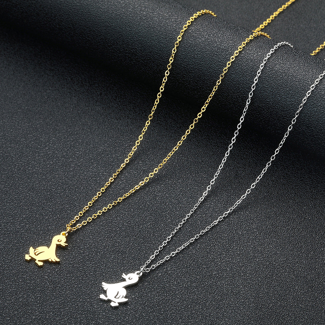 European And American Style Cute Little Duck Simple Stainless Steel Necklace Ornament