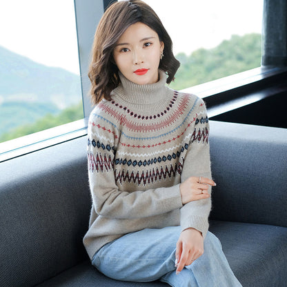 High neck jacquard sweater