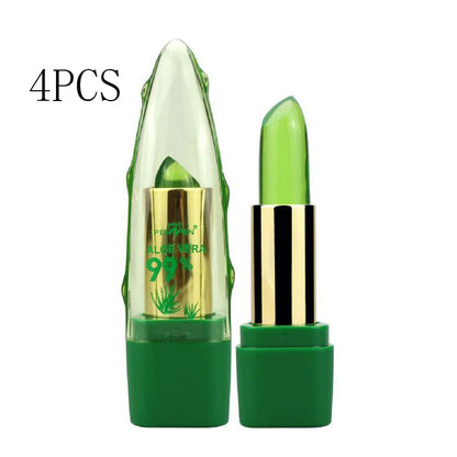 Gel de aloe vera, lápiz labial que cambia de Color, brillo hidratante, antisecado, desalinización, cuidado de labios de grano fino