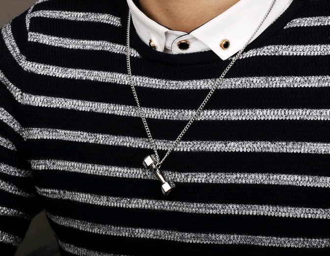 European fashion fitness dumbbell Necklace Pendant Korean couple men domineering female personality titanium barbell accessories