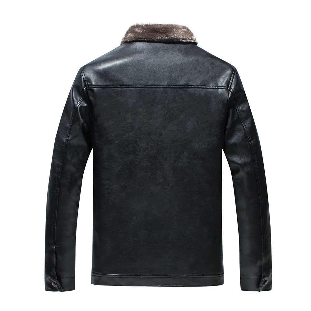 Chaqueta de cuero con cuello alto para hombre Ocio de felpa