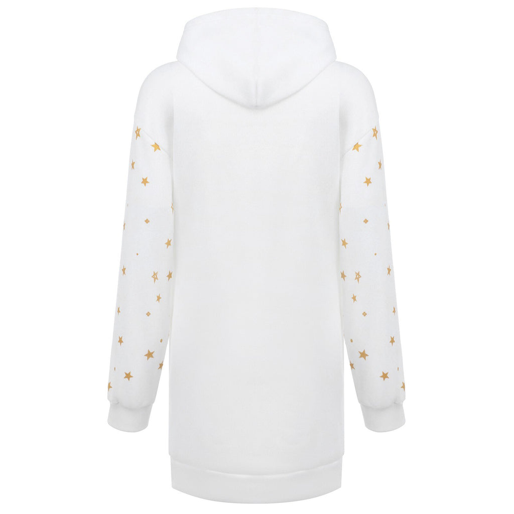 Christmas hot sale printed mid-length pocket hooded long-sleeved sweater