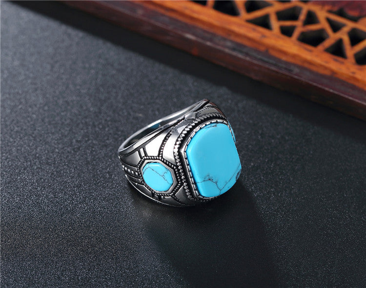 Vintage Turquoise Men's Titanium Steel Ring