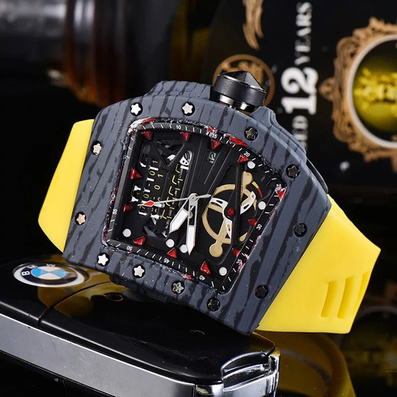 Knife Hollow Carbon Brazed Silicone Band Reloj de cuarzo para hombre