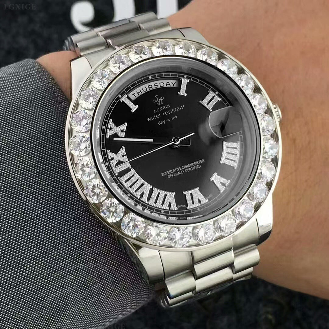 New Big Diamond Luxury Week Calendar Watch Men's Watch