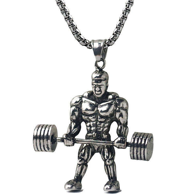 Barbell Weightlifting Necklace Men's Personalized Fitness Pendant