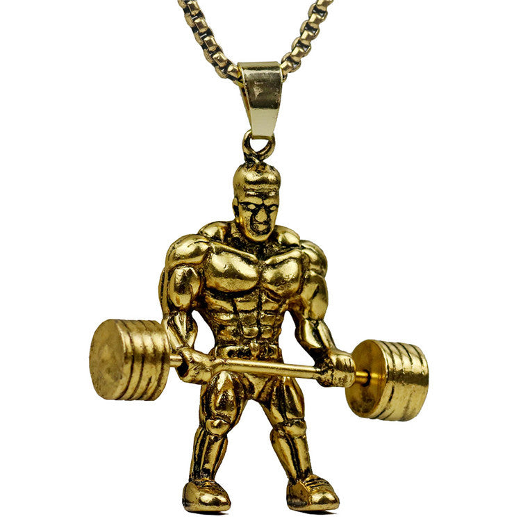 Barbell Weightlifting Necklace Men's Personalized Fitness Pendant