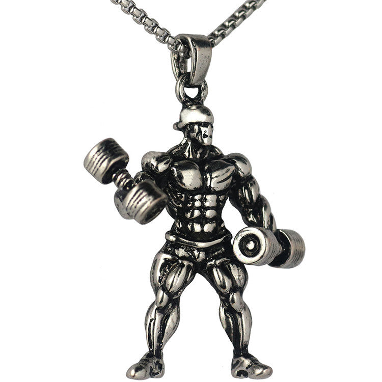 Barbell Weightlifting Necklace Men's Personalized Fitness Pendant