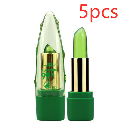 Gel de aloe vera, lápiz labial que cambia de Color, brillo hidratante, antisecado, desalinización, cuidado de labios de grano fino