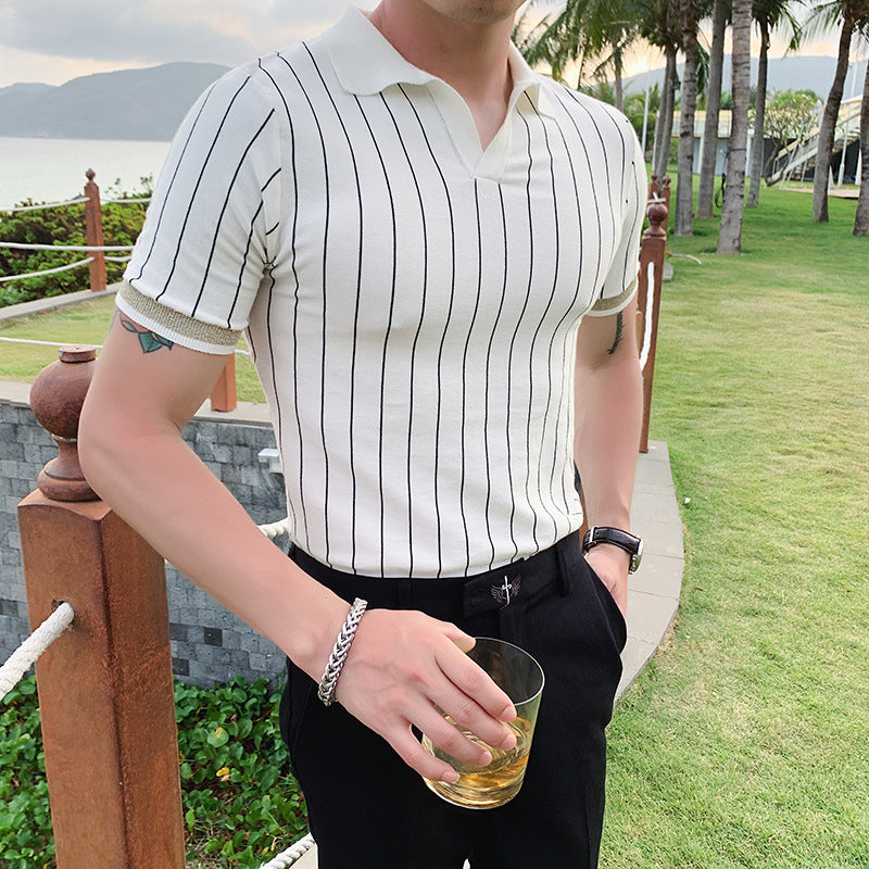 Fashion Knitted Polo Shirt British Slim Ice Silk Shirt