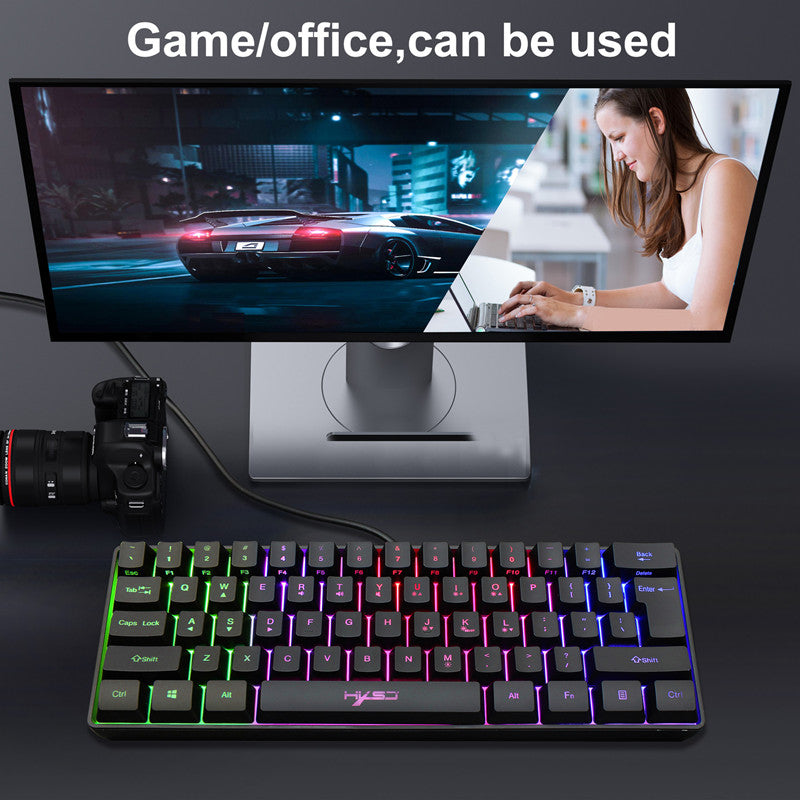 Teclado de membrana para juegos de 61 teclas Mini teclado con luz RGB