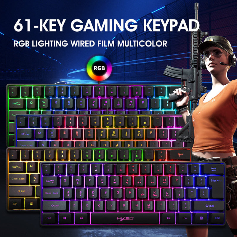 Teclado de membrana para juegos de 61 teclas Mini teclado con luz RGB