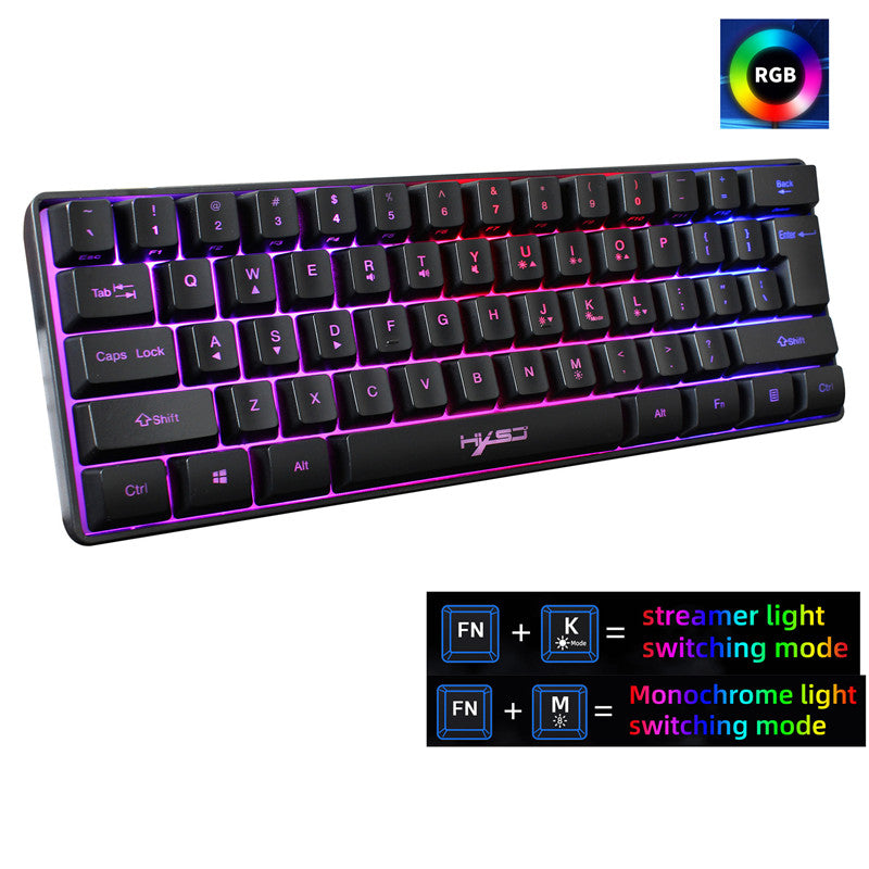 Teclado de membrana para juegos de 61 teclas Mini teclado con luz RGB