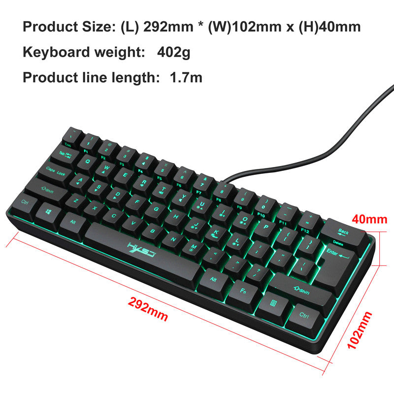 Teclado de membrana para juegos de 61 teclas Mini teclado con luz RGB