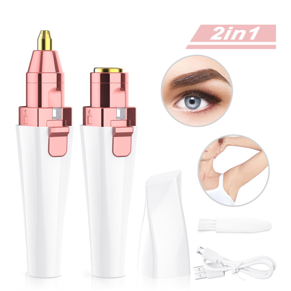 Rasoir de rouge à lèvres de charge USB 2 en 1 Mini tondeuse à sourcils électrique rasoir facial Instrument d'épilation