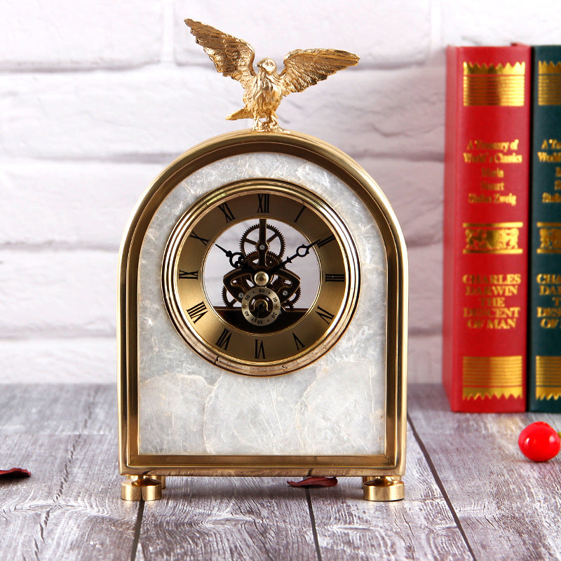 Luxury Decoration Pure Copper Table Clock Living Room Home Accessories Shell Eagle Clock Ornaments Gift Ornaments