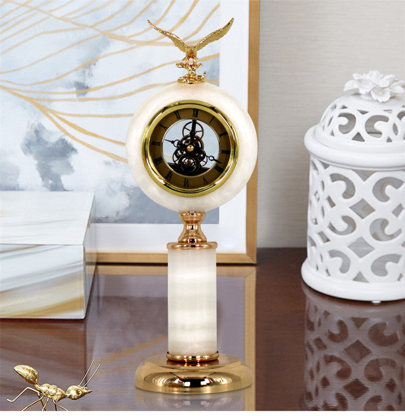 Reloj y soporte de reloj de lujo ligero europeo, Reloj de escritorio de oficina creativo Retro americano, decoración del dormitorio del hogar
