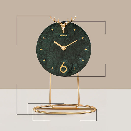 Reloj de decoración de mármol ligero de lujo, adornos de reloj de escritorio para el hogar, adornos de reloj de asiento de Metal modernos, relojes de cuarzo simples