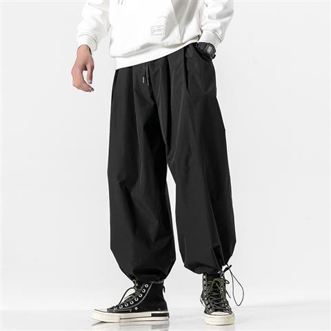 Japanese Wide-Leg Pants, Loose-Fitting Casual Pants, Trendy Fat Drawstring Pants