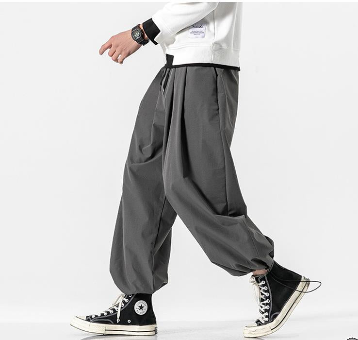 Pantalones japoneses de pierna ancha, pantalones casuales holgados, pantalones de moda con cordón grueso