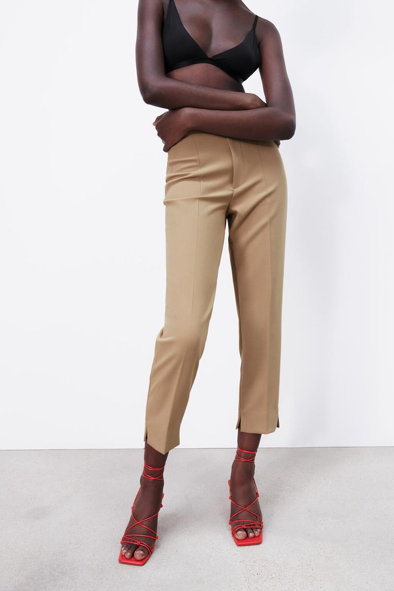 ZaRa El Mismo Estilo Primavera De Las Mujeres Europeas Y Americanas Nuevo Estilo Simple Pantalones De Color Sólido Pantalones Largos Casuales De Cintura Alta Con Aberturas